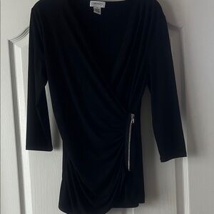Carmen Marc Valvo Black Drape Top with Zipper Accent